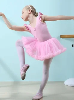 Ballet Dress Lilac Women's Kid's Dancer Cut Out Ruffles Artwork Pleated Cotton Blend Dress Tunic dancing wear