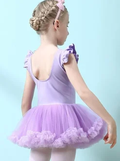 Ballet Dress Lilac Women's Kid's Dancer Cut Out Ruffles Artwork Pleated Cotton Blend Dress Tunic dancing wear