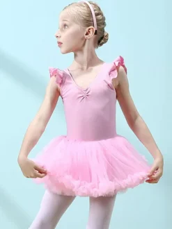 Ballet Dress Lilac Women's Kid's Dancer Cut Out Ruffles Artwork Pleated Cotton Blend Dress Tunic dancing wear