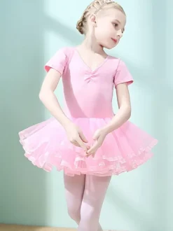 Ballet Dress Lilac Women's Kid's Dancer Cut Out Ruffles Artwork Pleated Cotton Blend Dress Tunic performance wear