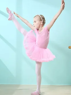 Ballet Dress Pink Women's Kid's Dancer Cut Out Ruffles Artwork Pleated Cotton Blend Dress Tunic performance wear