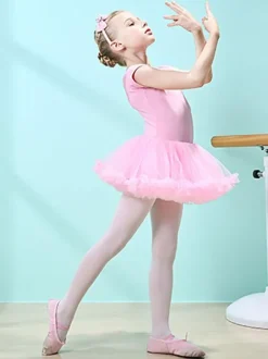 Ballet Dress Pink Women's Kid's Dancer Cut Out Ruffles Artwork Pleated Cotton Blend Dress Tunic performance wear