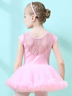 Ballet Dress Pink Women's Kid's Dancer Cut Out Ruffles Artwork Pleated Cotton Blend Dress Tunic performance wear