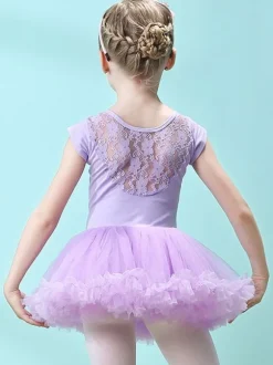 Ballet Dress Pink Women's Kid's Dancer Cut Out Ruffles Artwork Pleated Cotton Blend Dress Tunic performance wear