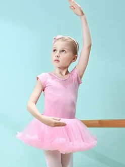 Ballet Dress Pink Women's Kid's Dancer Cut Out Ruffles Artwork Pleated Cotton Blend Dress Tunic performance wear