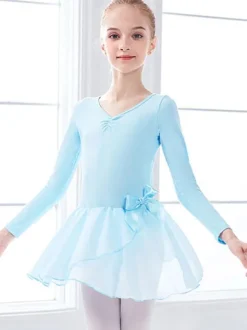 Ballet Dress Pink Women's Kid's Dancer Bows Pleated Artwork Pleated Cotton Blend Dress Tunic performance wear