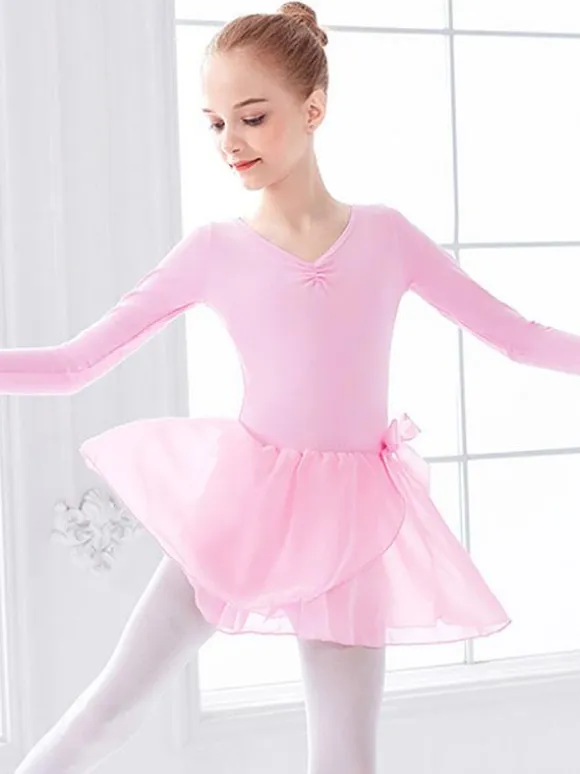 Ballet Dress Pink Women's Kid's Dancer Bows Pleated Artwork Pleated Cotton Blend Dress Tunic performance wear