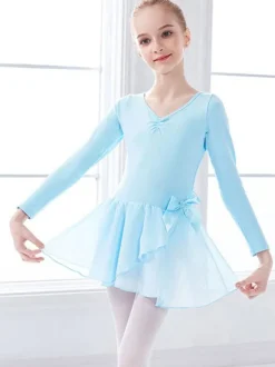 Ballet Dress Pink Women's Kid's Dancer Bows Pleated Artwork Pleated Cotton Blend Dress Tunic performance wear