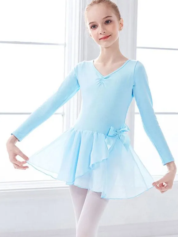 Ballet Dress Pink Women's Kid's Dancer Bows Pleated Artwork Pleated Cotton Blend Dress Tunic performance wear
