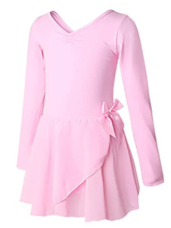 Ballet Dress Pink Women's Kid's Dancer Bows Pleated Artwork Pleated Cotton Blend Dress Tunic performance wear