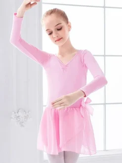 Ballet Dress Pink Women's Kid's Dancer Bows Pleated Artwork Pleated Cotton Blend Dress Tunic performance wear