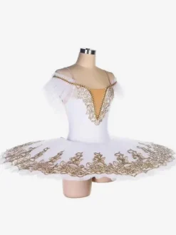 Ballet Dress White Women's Adult's Ballerina Ruffles Lace Polyester Dress Set Performance Wear