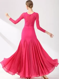 Ballroom Dance Costumes Black Women's Elegant Transparente Jewel Neck Dress Layered Dance Dress Waltz Salsa Dancing Clothes Tango Flamenco Dancewear