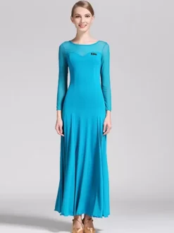 Ballroom Dance Costumes Black Women's Elegant Transparente Jewel Neck Polyester Dress Dance Wear