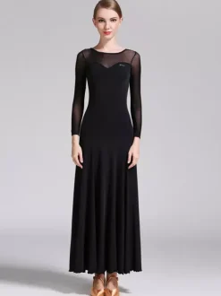 Ballroom Dance Costumes Black Women's Elegant Transparente Jewel Neck Polyester Dress Dance Dress