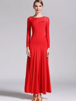Ballroom Dance Costumes Black Women's Elegant Transparente Jewel Neck Polyester Dress Dance Dress