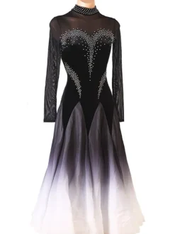 Ballroom Dance Costumes Black Women's Sexy Polyester Dancer Bodycon Dress Rhinestones Dance Dress