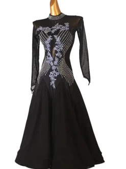 Ballroom Dance Costumes Black Women's Sexy Polyester Floral Print Rhinestones Dress Dancer Dance Dress