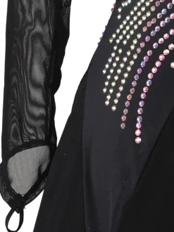 Ballroom Dance Costumes Black Women's Sexy Polyester Floral Print Rhinestones Dress Dancer Dance Dress