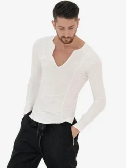 Ballroom Dance Costume Top Men White Long Sleeve Practice Dancing Clothes