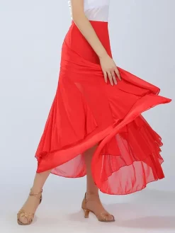 Ballroom Dance Costume Women's Red Performance Long Swing Skirt