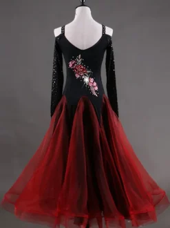 Ballroom Dance Costume Women Organza Beading Floral Practice Dancing Dresses
