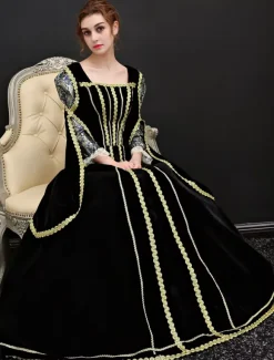 Baroque Costume Women's Vintage Black Velour Long Dresses