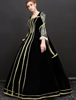 Baroque Costume Women's Vintage Black Velour Long Dresses