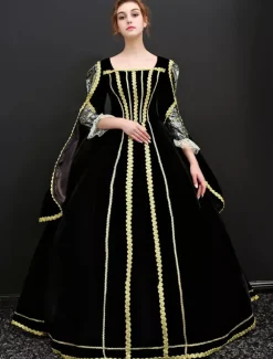 Baroque Costume Women's Vintage Black Velour Long Dresses