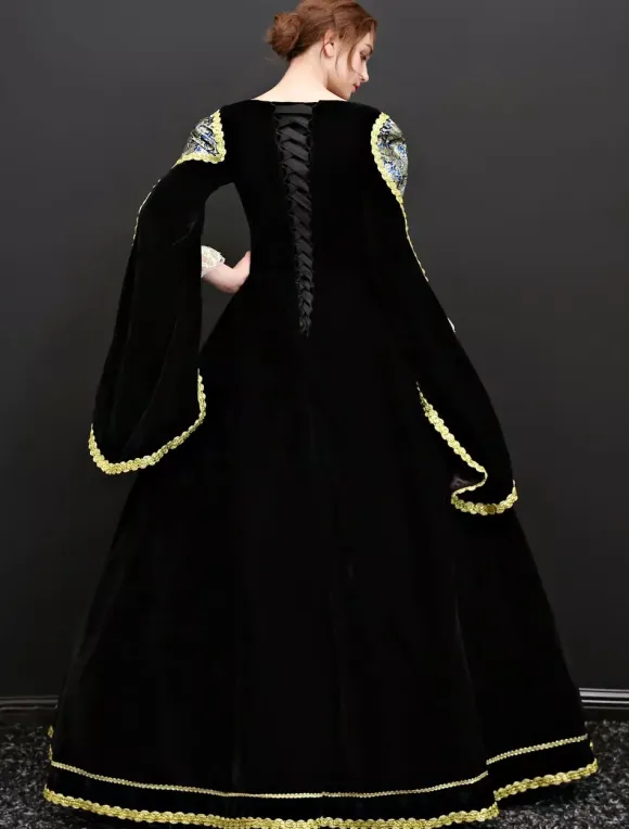 Baroque Costume Women's Vintage Black Velour Long Dresses