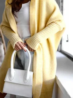 Batwing Sleeves Cardigan Hooded Open Front Solid Color Sweaters