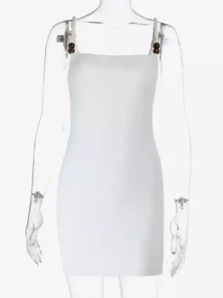 Beaded Strap Women's Mini Dress - Minimalist White Cami Bodycon - Coastal Grandmother Summer Vacation Beach Dress 2026