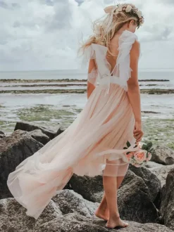 Beautiful Boho Rustic Butterfly Cyan Tulle Sleeveless Jewel Neck Flower Girl Dresses