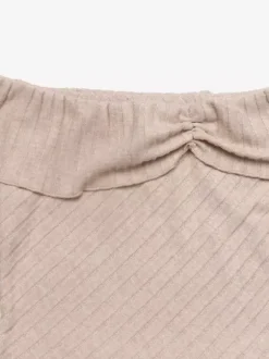 Beige Twist Front Off Shoulder Ribbed Knit Top Long Sleeve Asymmetrical Hem Slim Sweater