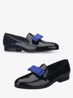 Belgian Loafer Shoes For Men Patent PU Upper Flowers Artwork Slip-On Prom Party Wedding Shoes