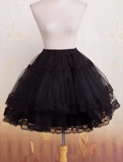 Bell Shape Black Organza Lolita Petticoat Lace Trim