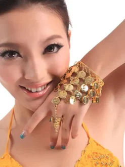 Belly Dance Bracelet Gold Tassels Tiered Slave Bracelet Jewelry Belly Dancing Finger Bracelet