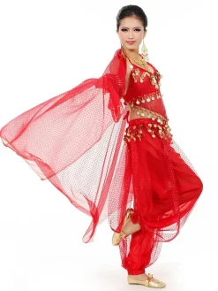 Belly Dance Costume Chiffon Women's Red Bollywood Dance Dress With Scarf