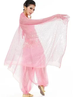 Belly Dance Costume Chiffon Women's Red Bollywood Dance Dress With Scarf