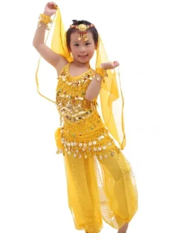 Belly Dance Costume Kids Red Chiffon Sleeveless Indian Bollywood Dancing Costumes