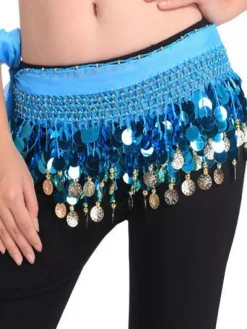 Belly Dancing Hip Scarf Blue Tiered Tassels Waist Chains Women's Belly Dance Costume Accessories