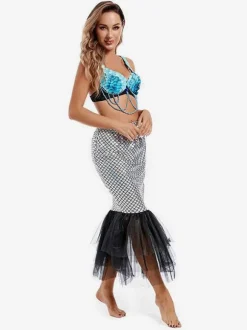 Belly Dance Bra Adult's Blue Fairytale Set Polyester Sexy Belly Dance Wear For Women
