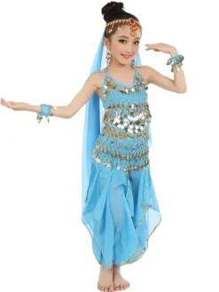 Belly Dance Costume Kids Yellow Chiffon Bollywood Indian Dancing Costumes