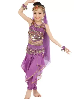 Belly Dance Costume Kids Yellow Chiffon Bollywood Indian Dancing Costumes