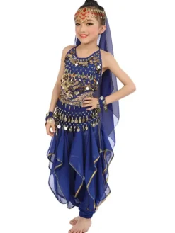 Belly Dance Costume Kids Yellow Chiffon Bollywood Indian Dancing Costumes
