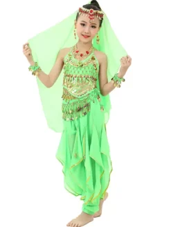Belly Dance Costume Kids Yellow Chiffon Bollywood Indian Dancing Costumes