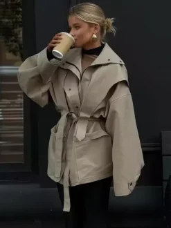 Belted Safari Jacket Khaki Coat For Women 2026