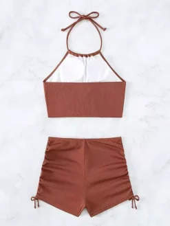 Bikini Swimsuit For Women Brown Lace Up Summer Beach Swimwear