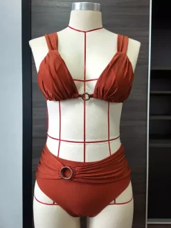 Bikini Swimsuit For Women Brown Natural Waist Summer Beach Bathing Suits