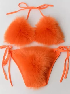 Bikini Swimsuit For Women Rose Faux Fur Summer Sexy Swimming Suits